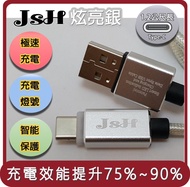 【JSH】桃苗選品—TYPE C支援快充QC3.0/2.0 鋁合金炫彩智慧發光心跳燈 正反通用設計安卓快速充電線 1.2公尺 _兩色