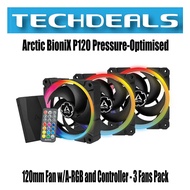 Arctic BioniX P120 Pressure-Optimised 120mm Fan w/A-RGB and Controller - 3 Fans Pack