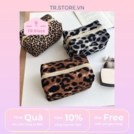 French Leopard Rectangular Cosmetic Bag - Convenient for All Makeup Needs