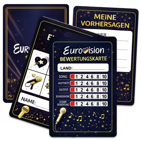 German version of Eurovision Eurovision Song Contest party game card set scorecard/Bingo card/predic