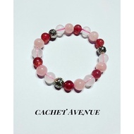 Rose Quartz With Clear Quartz & Red Strawberry Quartz Bracelet
