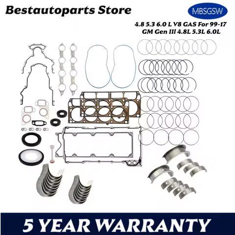 Engine Rebuild Kit Full Gasket Piston Rings Mian ConRod Bearing Set Fit 4.8 5.3 6.0 L V8 GAS For 99-