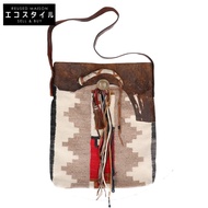 二手 Ralph Lauren 復古羊毛和牛皮包，飾有美洲原住民角、珠子和裝飾扣。 LETH ARTISAN SCOUT BAG ONE。