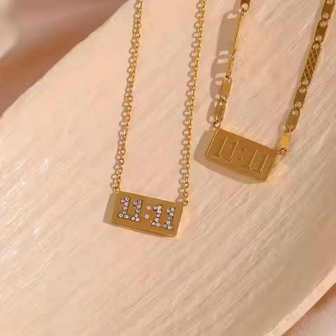 E.B.belle Waterproof Tarnish Free Personality 11:11 Lucky Angel Number Necklace For Women Gold Plate