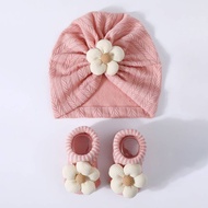 【Ready Stock】 Baby Knitted Cotton Filling Large Handmade Flowers Knitted Socks Set Baby Hat Tam-O'-S