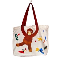 CRDITE Double Sided Monkey Canvas bag Shopping Bag Canvas Monkey Shoulder Bag Cute Large Capacity St