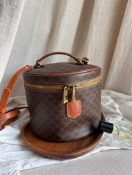 稀有中古包Vintage Celine 棕花凱旋門徽章圓柱化妝箱