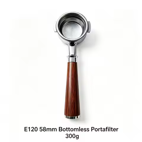 CAFOVO E120-58 58MM Bottomless Portafilter 304 Stainless Steel Walnut Handle 300g Only Applicable to