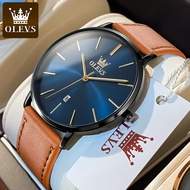 OLEVS ผู้ชายที่เรียบง่ายอัลตร้าบางนาฬิกาแฟชั่นสบายๆอะนาล็อกควอตซ์วันที่นาฬิกากันน้ำชายบางโลหะผสมที่เ