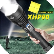 【READY STOCK】Camping & Hiking Torch Light XHP90 Super Bright LED Flashlight High Lumens Zoomable Cha