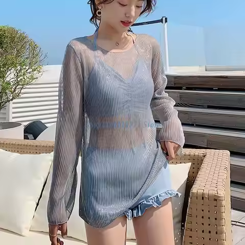 P9FC Color 3-Piece Knotted Swimming Suit Push Up Wrap Beachwear Gather