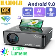 HAMOLB เครื่องฉาย X1แอนดรอยด์9. 0สมาร์ททีวีไวไฟพกพาได้เชื่อมต่อโรงหนังโฮมเธียเตอร์โปรเจ็คเตอร์ LED บีมเมอร์สำหรับ M.2หนัง4K