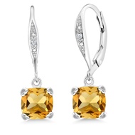 Gem Stone King 925 Sterling Silver Yellow Citrine and White Diamond Earrings For Women (2.81 Cttw, G