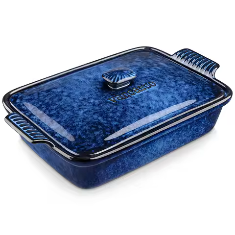 vancasso Starry 3.8/1.9 Quart Blue Casserole Baking Dish large lasagna pan with lid Stoneware casser