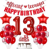 Balloons 13th Birthday Decoration Girl Red, Garland Official Teenager 13th Birthday Decoration for G