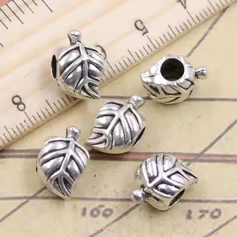 10pcs Beads Tree Leaf 4.5mm Big Hole Vintage Charms European Pendant Fit For Bracelet DIY Antique Si