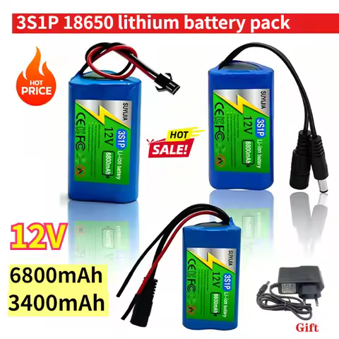 New 12V 6800mAh 3S1P Protection Plate12V 6.8Ah Battery Pack 18650 Lithium Ion DC 12.6V Rechargeable 