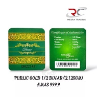 PUBLIC GOLD 1/2 DINAR GOLD BAR 999.9 2.125GM GOLD BAR 999.9 FINE GOLD PG CERTIFIED GOLD BAR AU 999.9