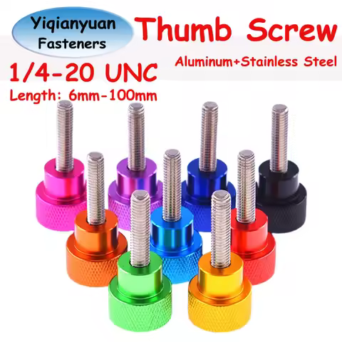 Yiqianyuan Thumb Screws 1/4-20 UNC Thread Colorful Aluminum Knurled Head Staniless Steel Thread Hand