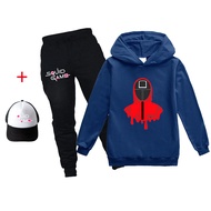 Squid Game Boys Girls Hoodie and Pants Set Long Sleeve Hooded Cartoon Childrens Sports Sweater Hoodi