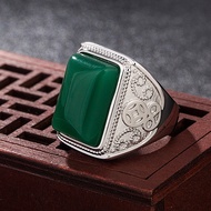cincin hitam cicin cicin lelaki Ethnic Style Domineering Men's Green Agate Ring Retro Men's Chrysopr