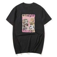 Crew T-ShirtCertified Gangsta Funny Cat Meme T-Shirt Men Goofy Ahh Tee Shirt Silly Cats Tshirt Cotto