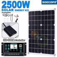 2500W Complete Solar System With Controller Set USB Solar Panel 100A Controller Inverter 12V/24V For