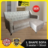 [FREE INSTALLATION] L Shape Sofa With Stool | Velvet Sofa | 2 + 3 Sofa Set Mewah | Sofa L Shape | Mo
