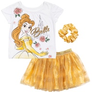Princess Moana Frozen Girls T-Shirt Tulle Mesh Skirt and Scrunchie 3 Piece Outfit Set Toddler to Big