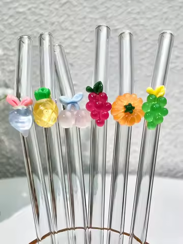 1/2/7PCS Summer Party Essential Reusable Frosted Fruit Straw，Add Visual Coolness & Fun to Cocktails,