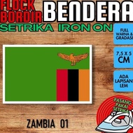 Hurry up and attack] IRON-ON Flock IRON-ON Emblem Badge Patch - ZAMBIA [01] Square List Outline WHIT
