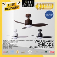 Crestar Value Air (3 Blades) DC Ceiling Fan with LED Light & Remote Control ( 40/46 INCH )