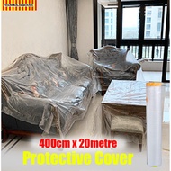 400cmx20m Protective cover plastic Pre-tape plastic drop sheet HIP dust Furniture home painting waterproof renovation