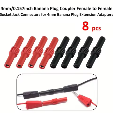 AOKIN 8pcs Insulated 4mm Banana Jack Female To Female Socket Connector Coupler Plug Extension Adapte