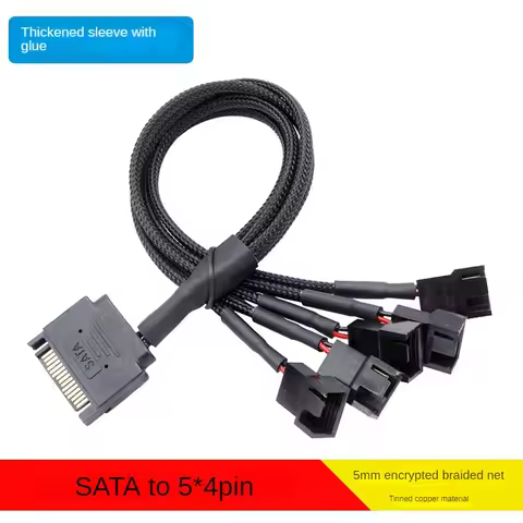 SATA Cooler Fan Adapter Cable, 15 Pin SATA to 4 X 3 Pin / 4 Pin Fan Splitter Cable, 15 Pin Male SATA