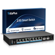 10 Port 2.5Gb Unmanaged Ethernet Switch with 8* 2.5G Base-T Ports, 2* 10G SFP+ Ports. GiGaPlus 2.5Gb