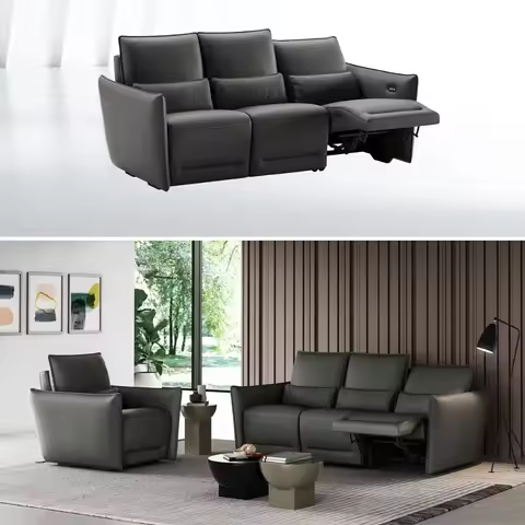 Luxury Dual Motor Genuine Leather Electric Recliner Sofa 3-Seater Power Reclining Couch Adjustable B