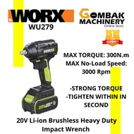 WORX WU279 20V Li-ion Brushless Impact Wrench Green Series Heavy Duty Impact Wrench -12 Months Warra