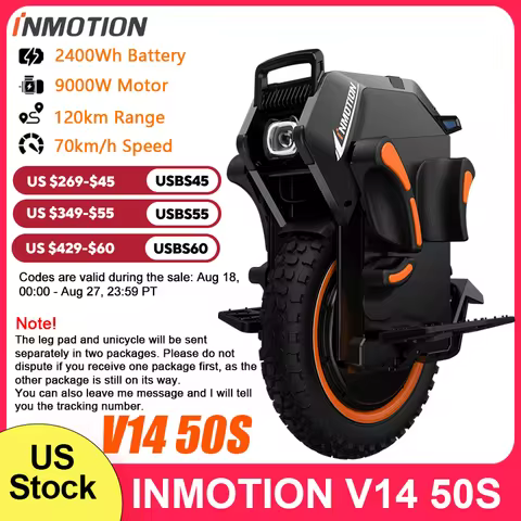 US Stock INMOTION Adventure V14 Electric Unicycle 70km/h Speed 134V 2400Wh 50S Motor C40 9000W High 