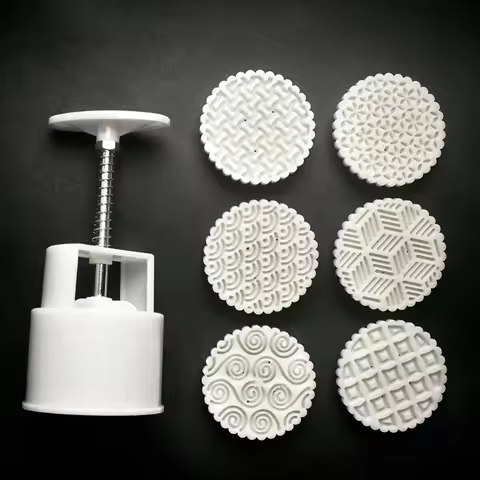 63g Mooncake Mold with 6 Geometric Line Stamps Cookie Cutter Hand Press Green Bean Cake Pastry Mould