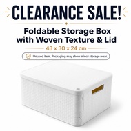 Auntton Foldable Storage Box with Lid 43x30x24cm Woven Texture Organizer Box Stackable Storage