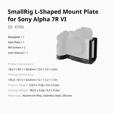 SmallRig A7R VI L-Shaped Mount Plate for Sony Alpha 7R VI Quick Transitions Between Horizontal and V