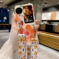 Aesthetic Bumper Flower With Lanyard Casing for OPPO Find N3 N2 Flip Durable Blue N3Flip N2Flip Desi