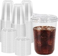 LIANGYUNZE 60 Pcs Round Bottom Plastic Cups with Sip Lids 16 oz Clear Disposable Plastic PET Iced Co