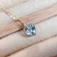 純18k金鑽石 天然海水藍寶 法式鑲嵌墜子項鍊