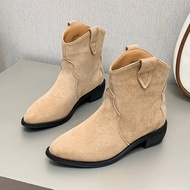 Summer Breathable Comfortable Classic Chelsea Boots For Woman Cow Suede Pointy Toe Wedge Heel Ankle