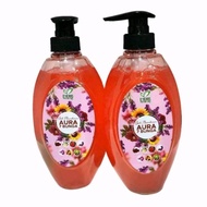 Dherbs Gel Mandian Aura 7 Bunga Shower Gel - 7 Flowers - Pump Bottle - Pink Liquid - Floral Design -