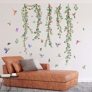 Hanging Vines Leaves Wall Stickers - Plants Green Leaves Birds Flower Wall Decals - Living Room Bedr