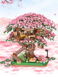 櫻花樹屋(2008+件)微型積木迷你粉色日本節日櫻花盆栽玩具春季小積木套裝