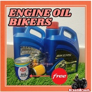 BUY 1 FREE 1  BIKERS RACING OIL 4T 20W-40 / 20W-50 / 10W-40 SEMI ENGINE OIL (1 Liter) Minyak Hitam M